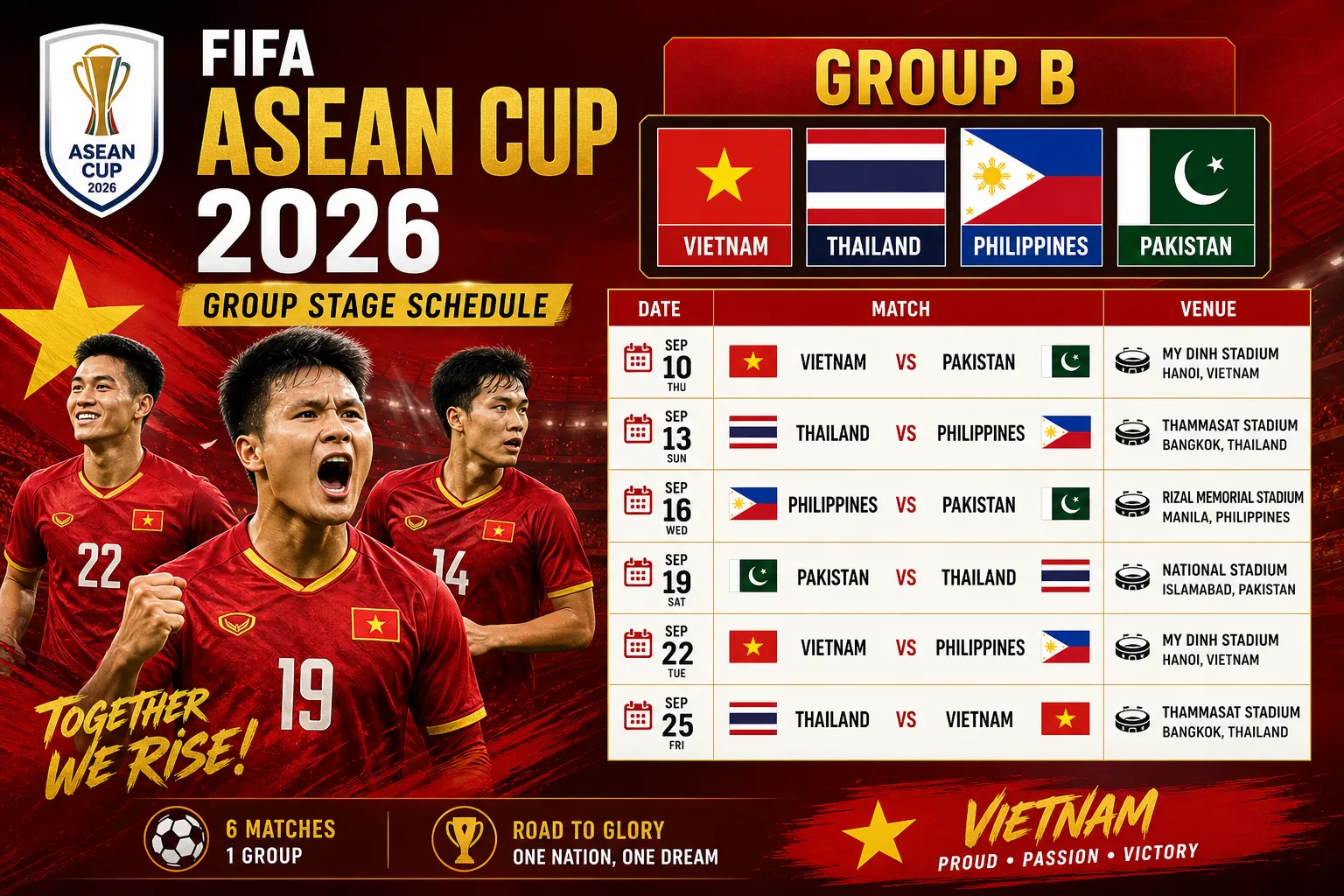 Lịch Thi Đấu FIFA ASEAN Cup 2026 – Bảng B Và Lịch Đội Tuyển Việt Nam