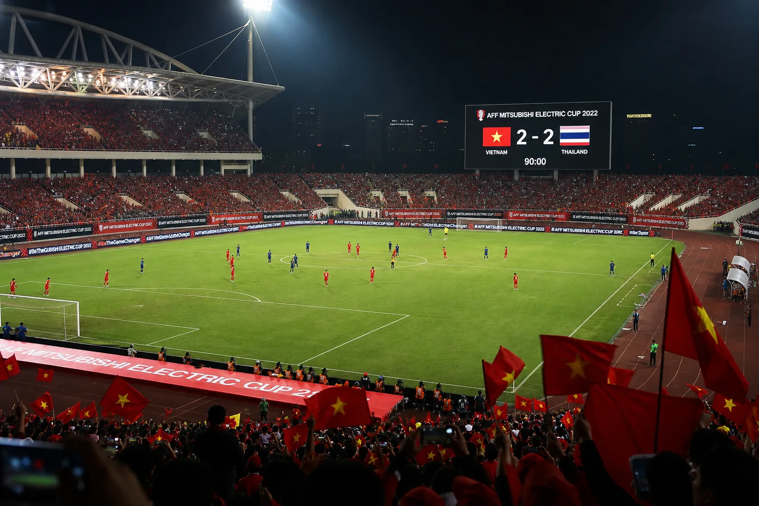 Không khí chung kết lượt về ASEAN Cup 2026 tại sân Mỹ Đình: Việt Nam hòa Thái Lan 2-2 và vô địch chung cuộc