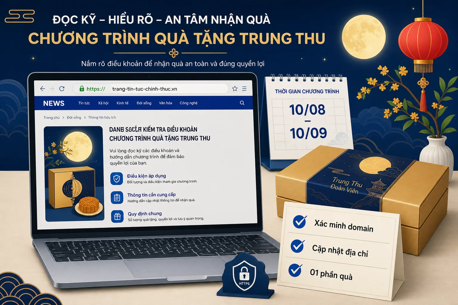 Checklist đọc điều kiện Trung Thu LLwin: xác minh domain, cập nhật địa chỉ, một phần quà mỗi hội viên