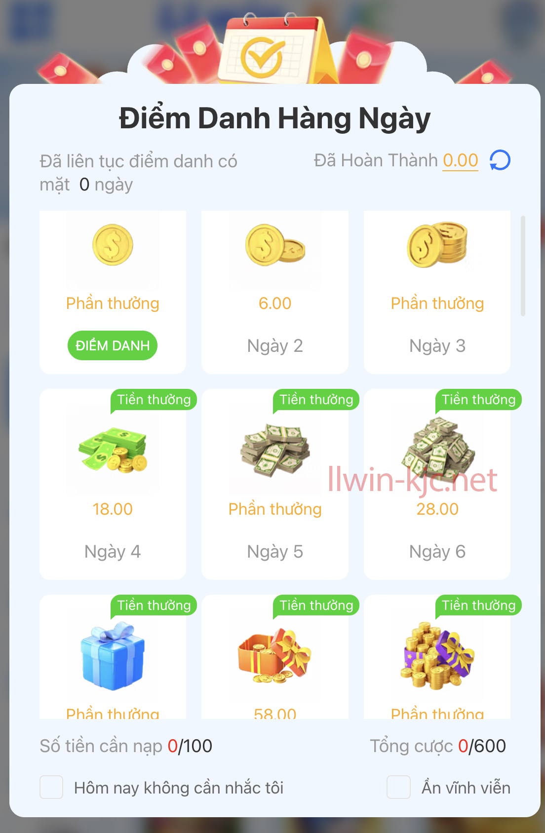 llwin điểm danh nhận quà hấp dẫn