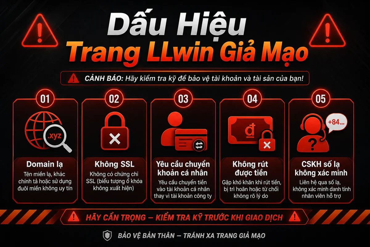 Dấu hiệu trang LLwin giả mạo cần cảnh gi&aacute;c &mdash; ph&acirc;n biệt LLwin lừa đảo v&agrave; LLwin ch&iacute;nh thức