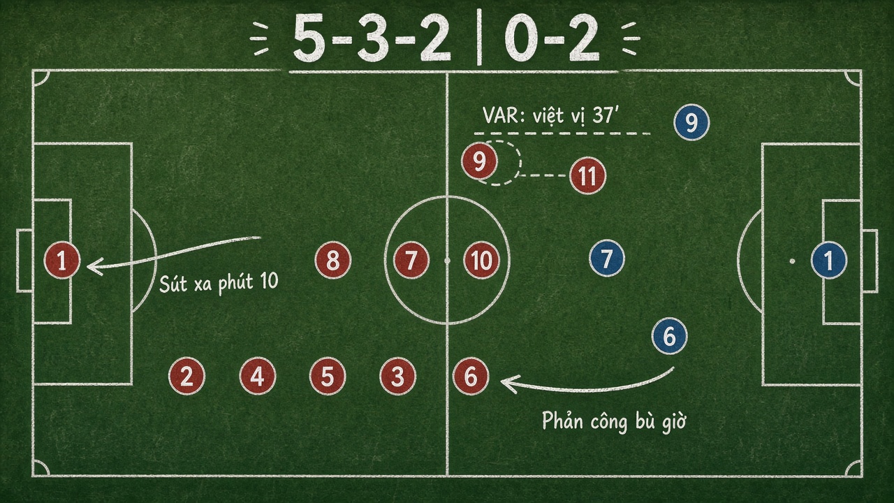 Ph&acirc;n t&iacute;ch Việt Nam 0-2 Th&aacute;i Lan: sơ đồ 5-3-2, b&agrave;n s&uacute;t xa ph&uacute;t 10, VAR việt vị ph&uacute;t 37 v&agrave; phản c&ocirc;ng b&ugrave; giờ
